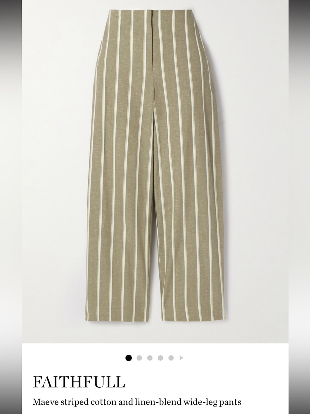 Faithfull Maeve Striped Wide-Leg Pants - Olive with White Stripes